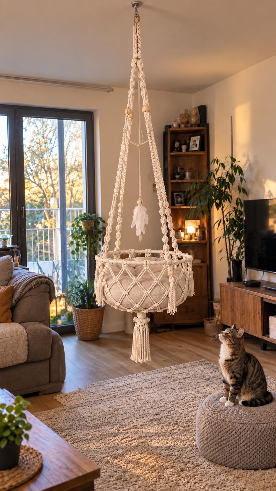 MeowLoom™ – Handwoven Macramé Hanging Cat Bed