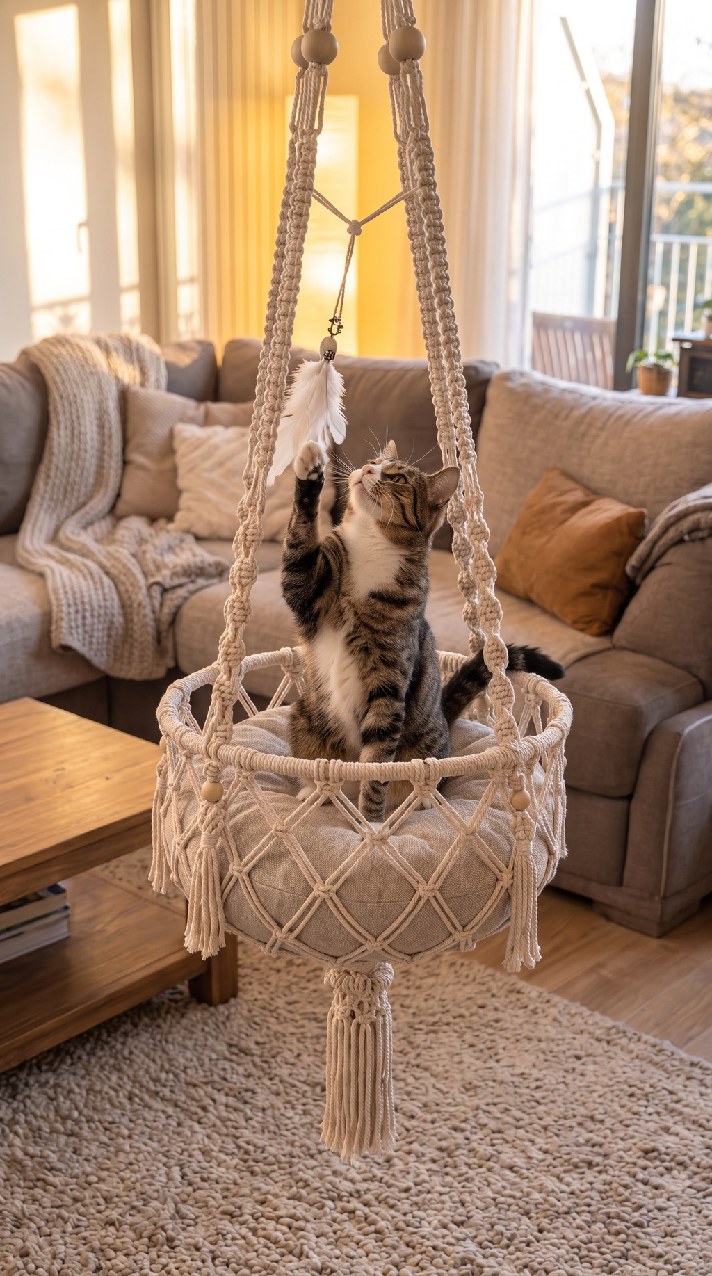 MeowLoom™ – Handwoven Macramé Hanging Cat Bed