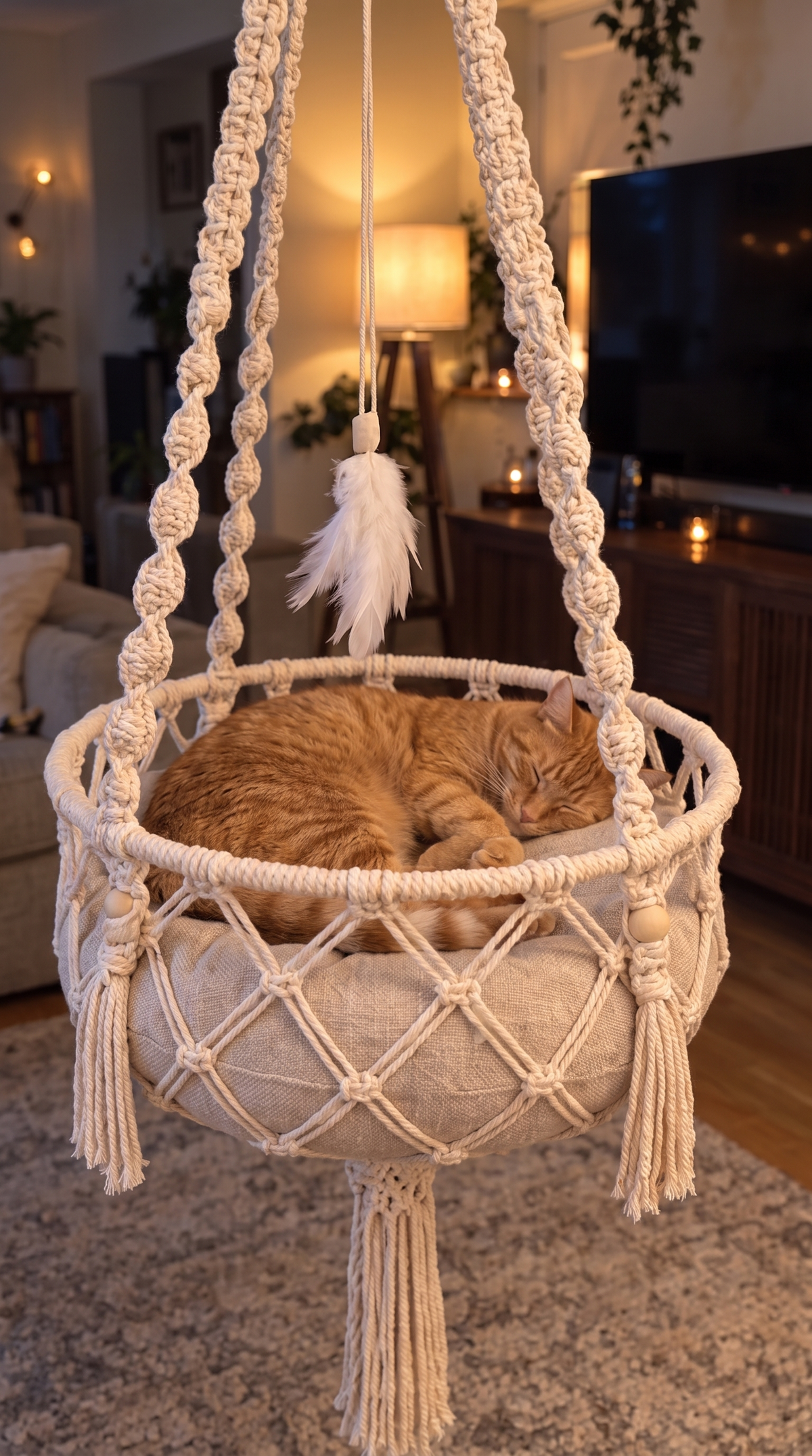 MeowLoom™ – Handwoven Macramé Hanging Cat Bed